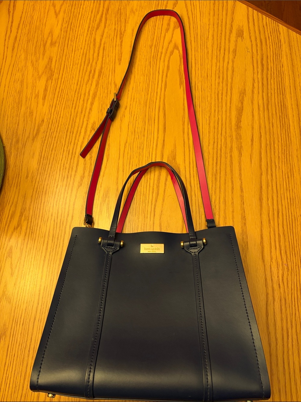 Kate Spade Arbour Hill Elodie Navy Blue Fuchsia Pink Leather Crossbody Bag Purse - Picture 10 of 12